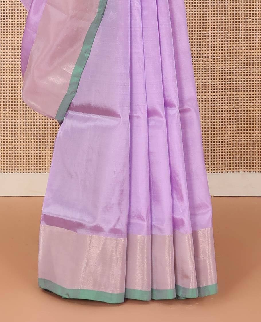 Lavender floral zari buttas Uppada saree, contrast bavanji border, and ogee patterned pallu