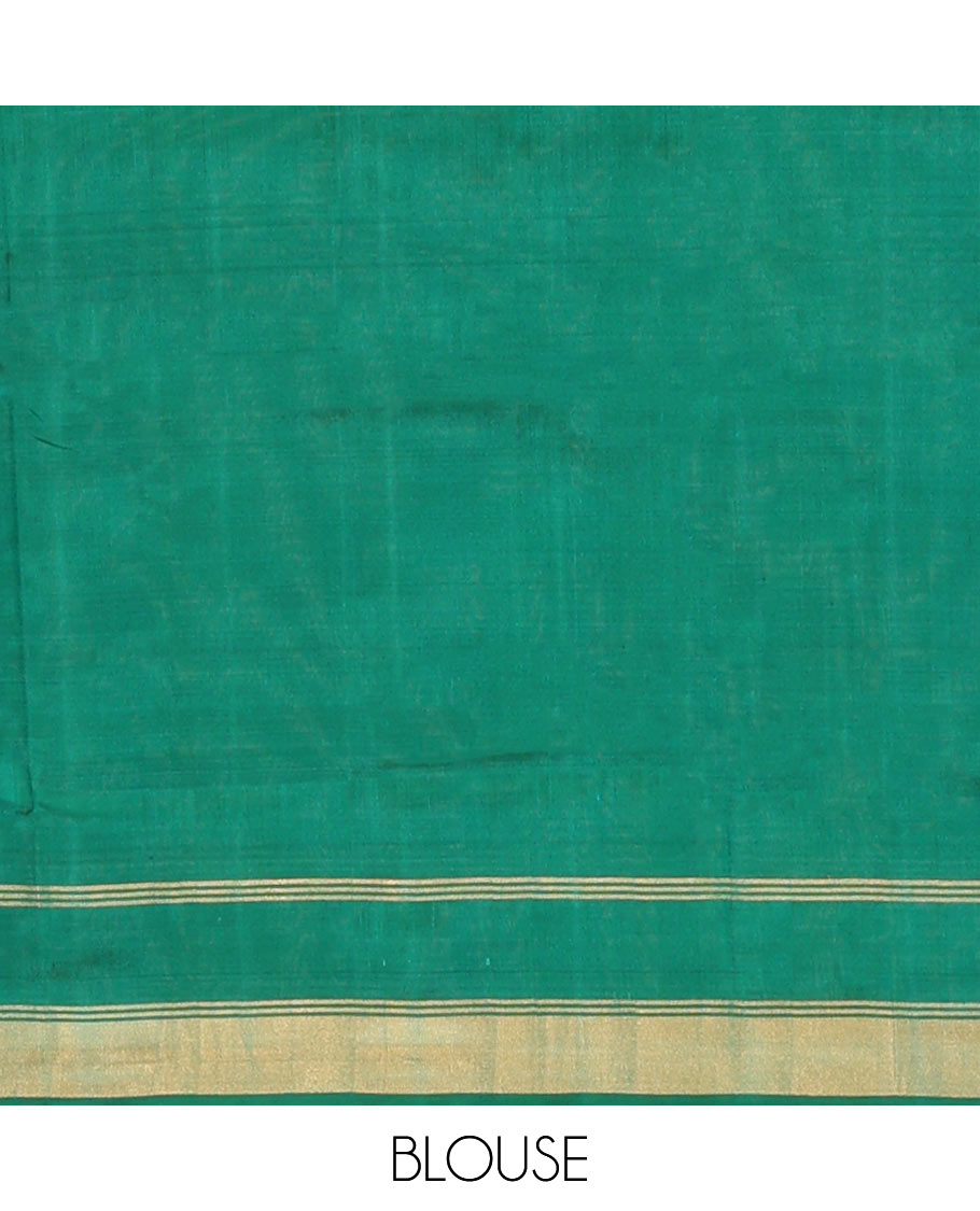Rani Pink Uppada Silk Saree Elegantly Highlighted with Zari Buttas, Subtle Zari Border, Complemented by a Pallu of Peacock and Paisley Designs, and Paired with a Contrast Blouse