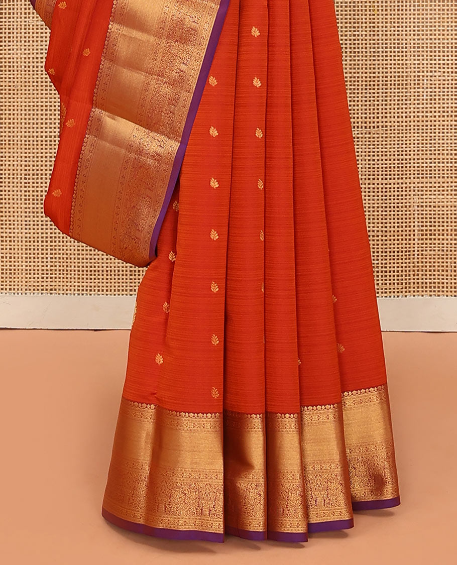 Orange Vasundhara Lite Silk Mix Saree Highlighted with Zari Buttas, Contrasting Zari-Woven Border with Traditional Designs, a Luxuriously Woven Pallu of Jaal Design, Along with a Contrast Blouse