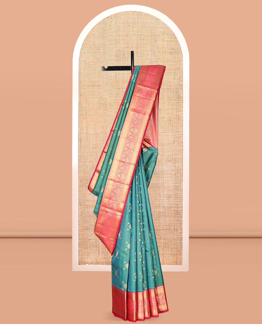 Blue Vasundhara Lite Silk Mix Saree, Richly Detailed with Zari Butta Enclosed Checks, a Contrast Traditional Zari Border, Grand Pallu, and a Contrast Blouse