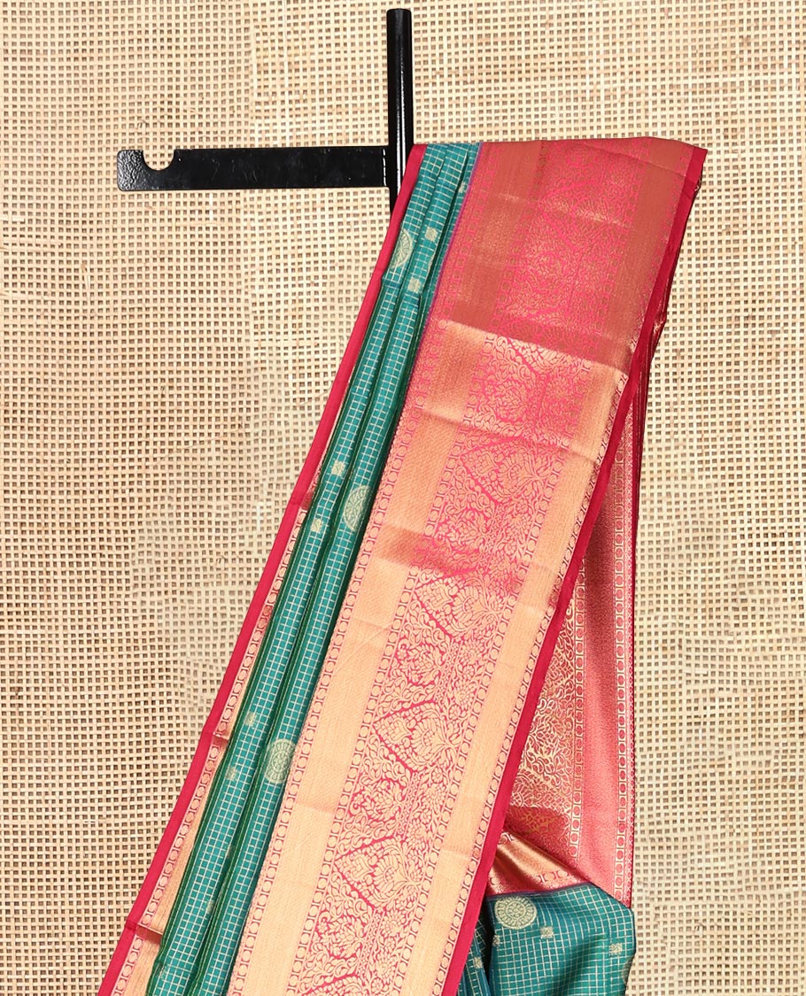 Blue Vasundhara Lite Silk Mix Saree, Richly Detailed with Zari Butta Enclosed Checks, a Contrast Traditional Zari Border, Grand Pallu, and a Contrast Blouse