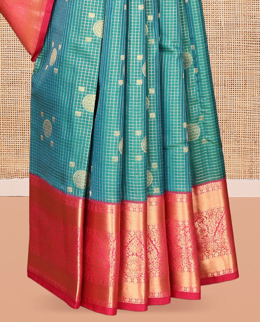 Blue Vasundhara Lite Silk Mix Saree, Richly Detailed with Zari Butta Enclosed Checks, a Contrast Traditional Zari Border, Grand Pallu, and a Contrast Blouse