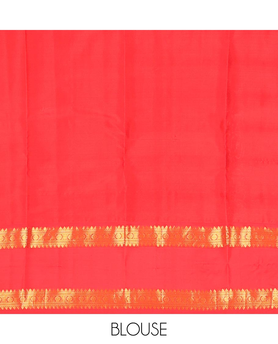 Blue zari striped & buttas silksaree, contrast rettai pettu border of thilakam,banaras,muthu & chakram design & jaal pallu