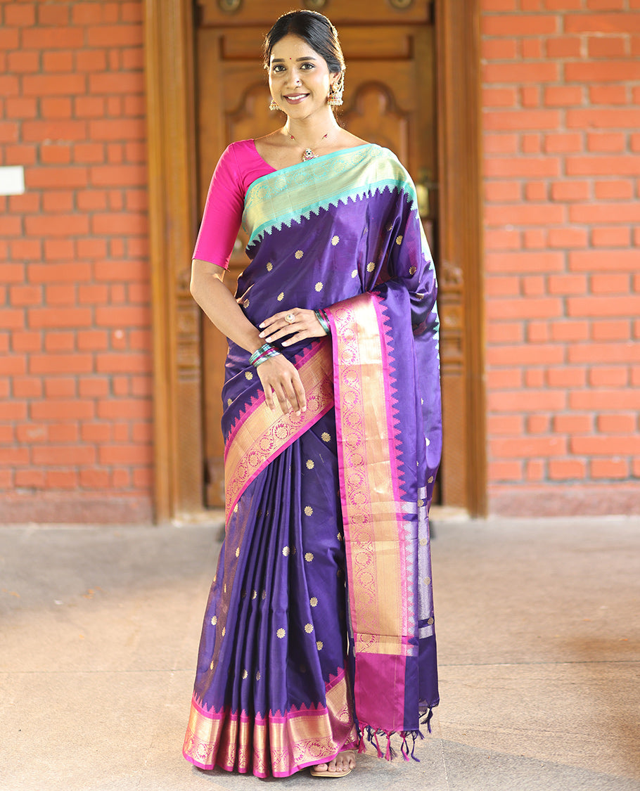 Dark Violet Semi-Katan Silk Saree