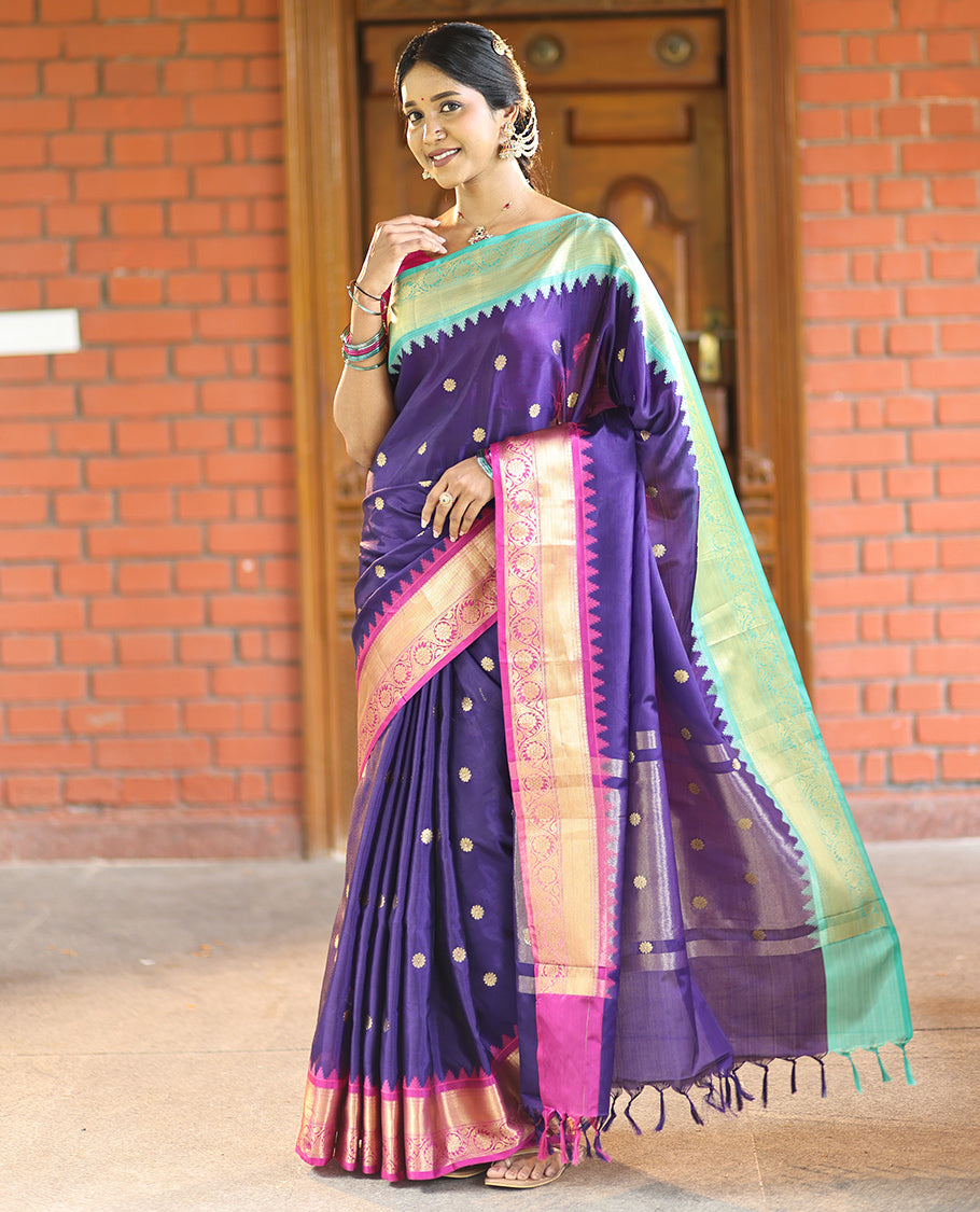 Dark Violet Semi-Katan Silk Saree
