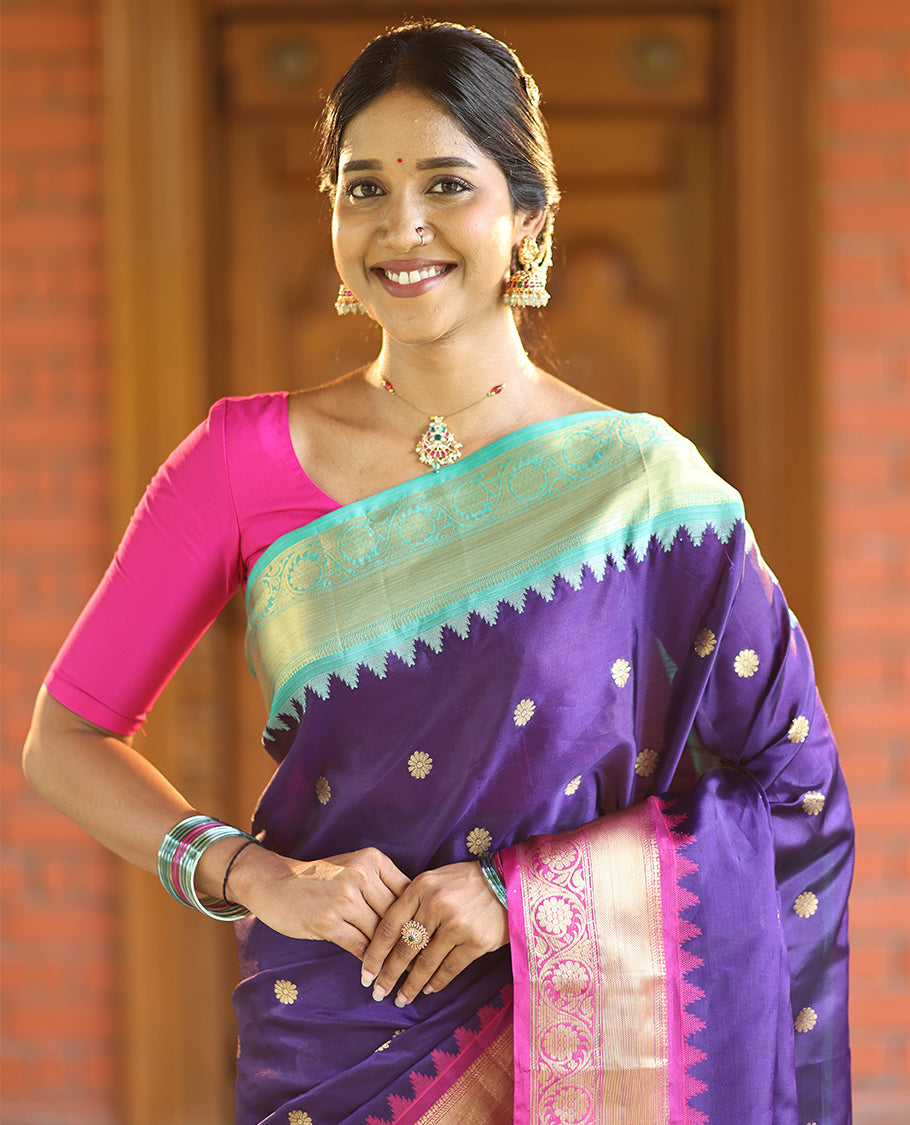 Dark Violet Semi-Katan Silk Saree