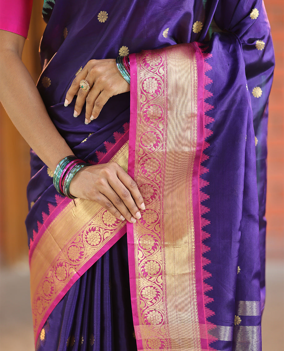 Dark Violet Semi-Katan Silk Saree