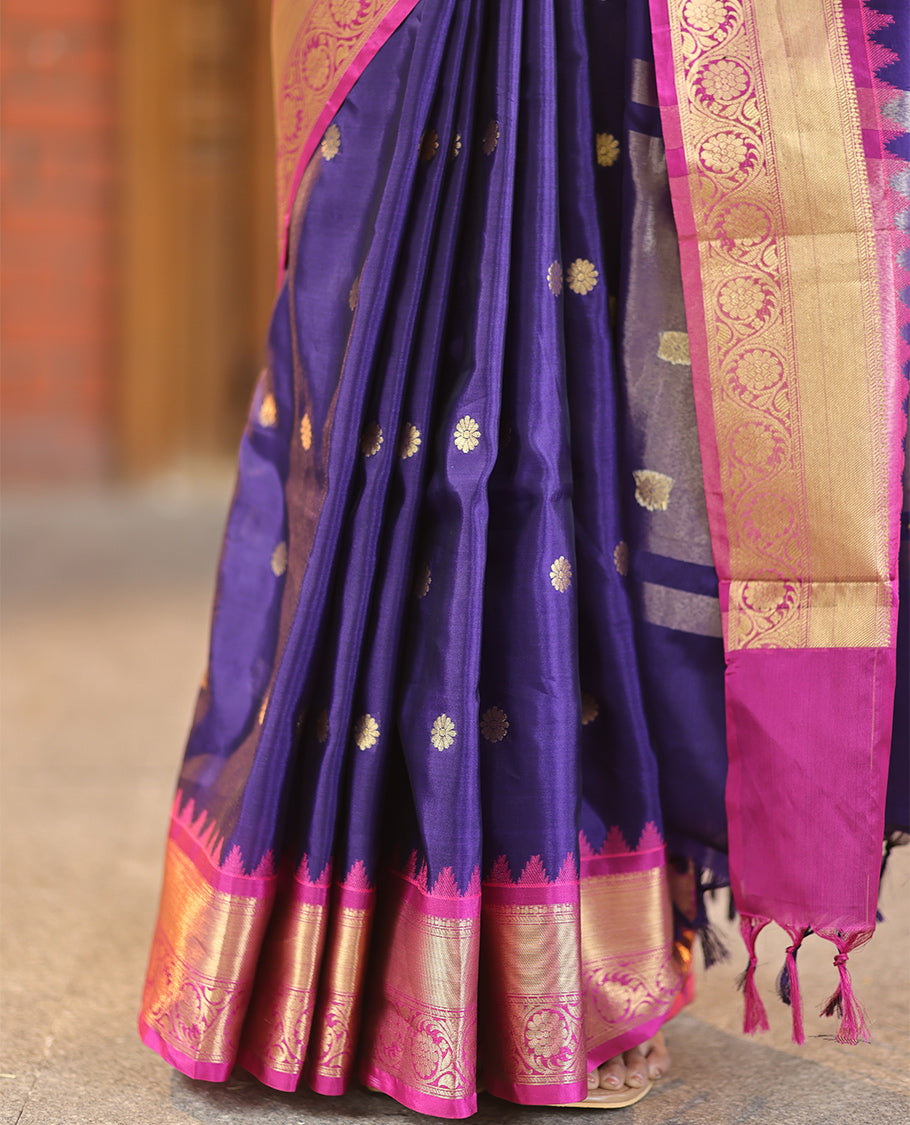 Dark Violet Semi-Katan Silk Saree