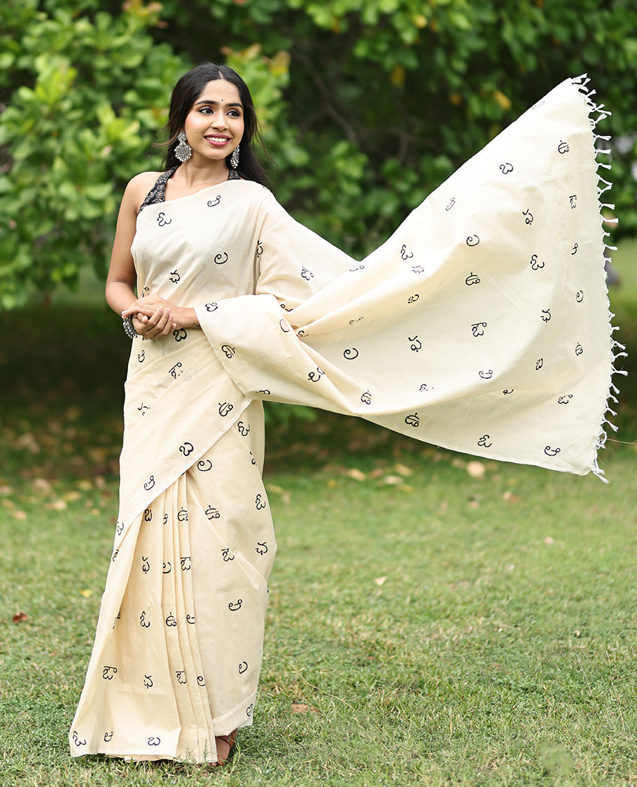 Cream Kanada Letter South Cotton Saree