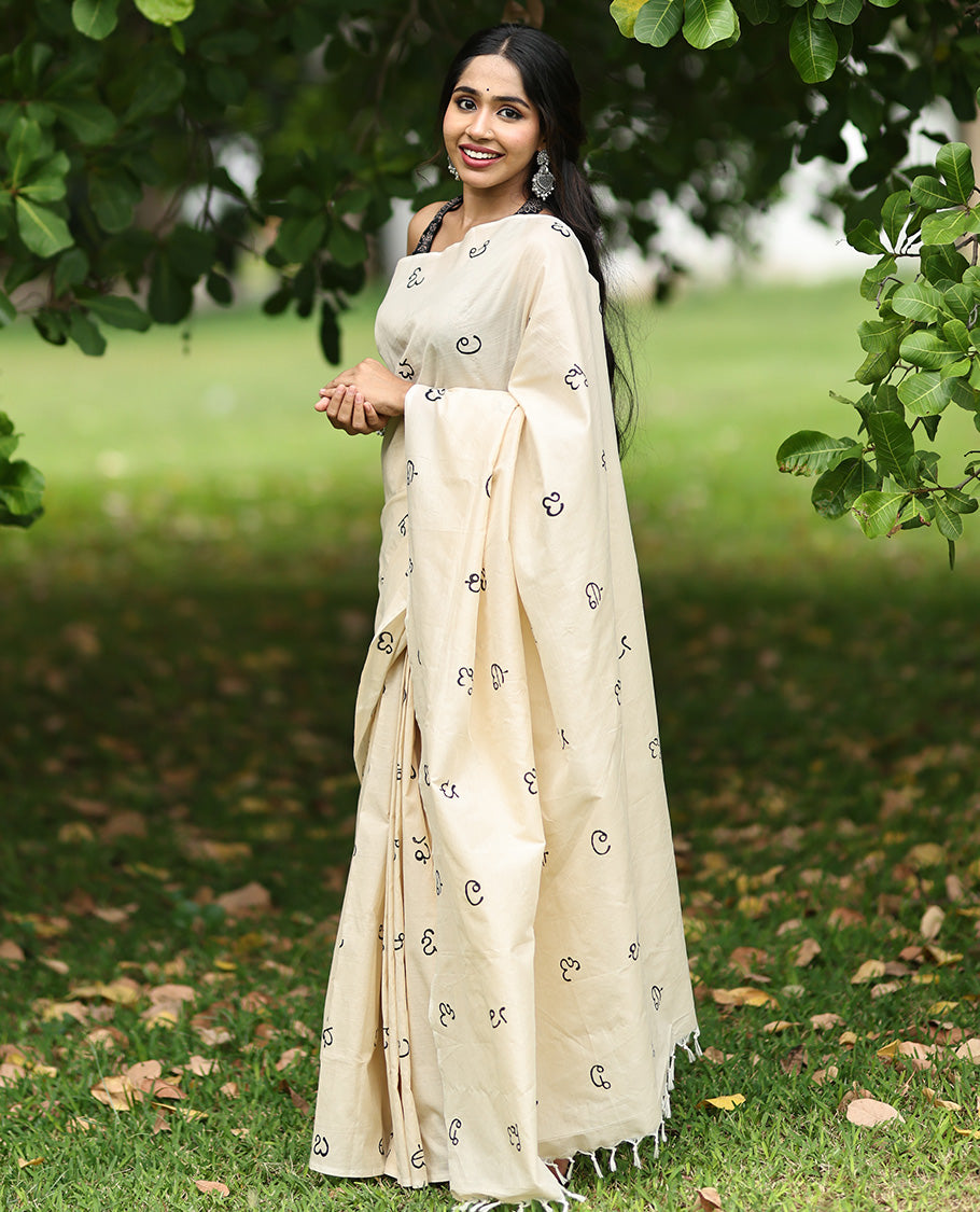 Cream Kanada Letter South Cotton Saree