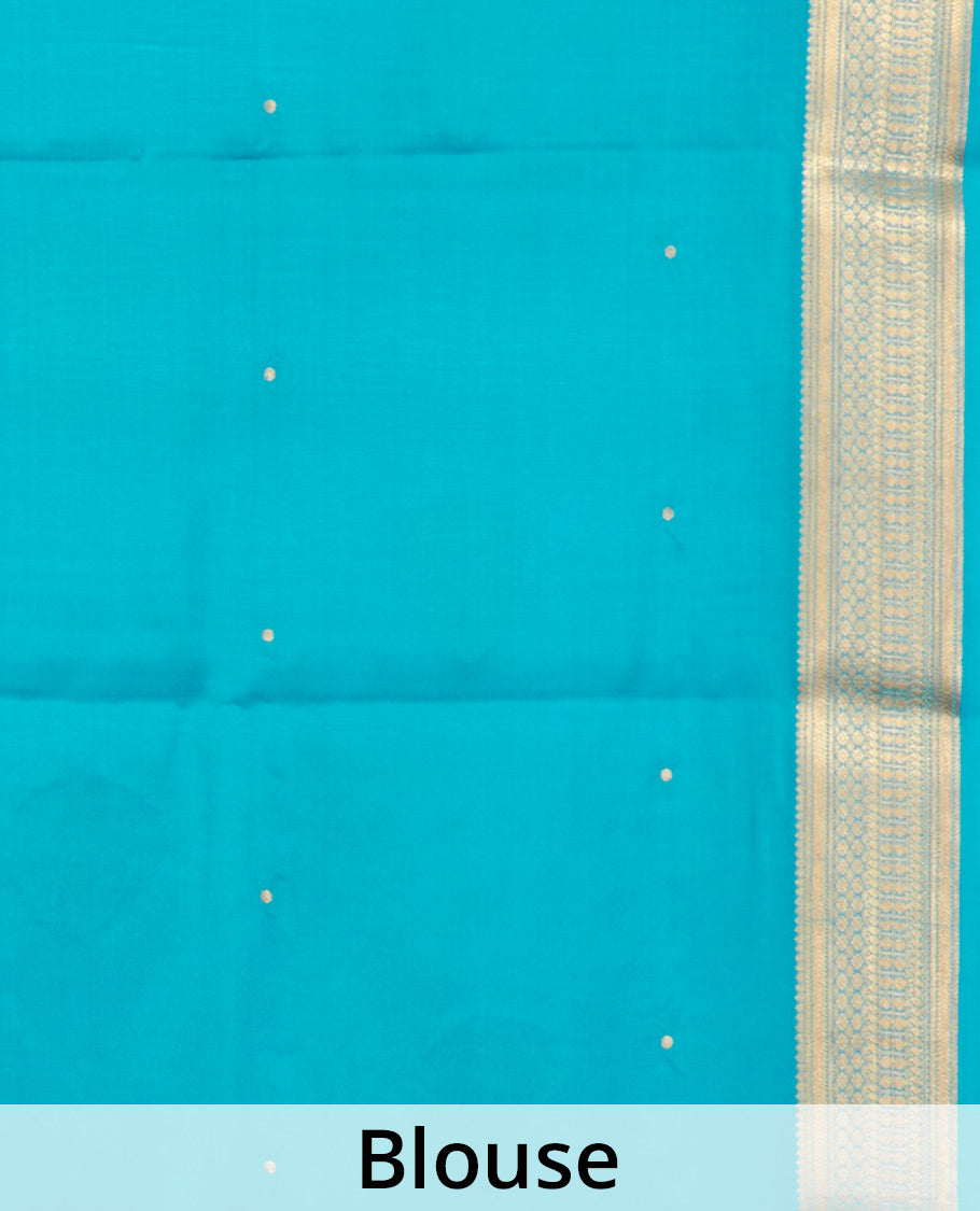 Orange Mysore Silk Saree, Subtly Sparkled with Buttas All Over Its Body, Complemented by a Contrast Traditional Zari Design Border, Zari-Buttas Woven Pallu, and Paired with a Contrast Blouse