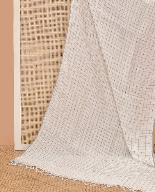 Borderless cream checked linen saree