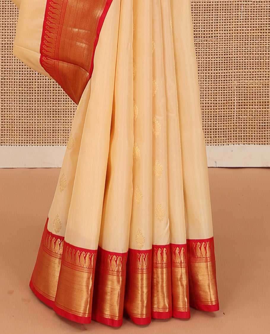 Sandal zari buttas Bangalore silk saree, contrast traditional zari border, and floral jaal pallu