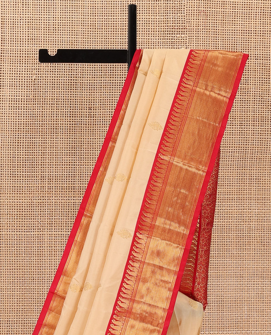 Sandal zari buttas Bangalore silk saree, contrast traditional zari border, and floral jaal pallu
