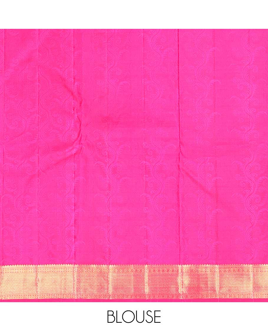 Blue floral vine design silk saree with contrast border of thilakam mokku, paun, vanki design & floral pallu