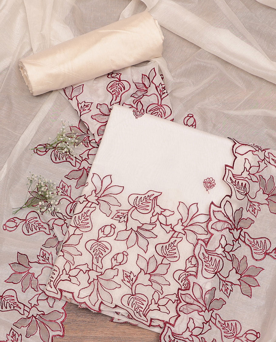 Cream-Maroon Chanderi Material Chudidar Set