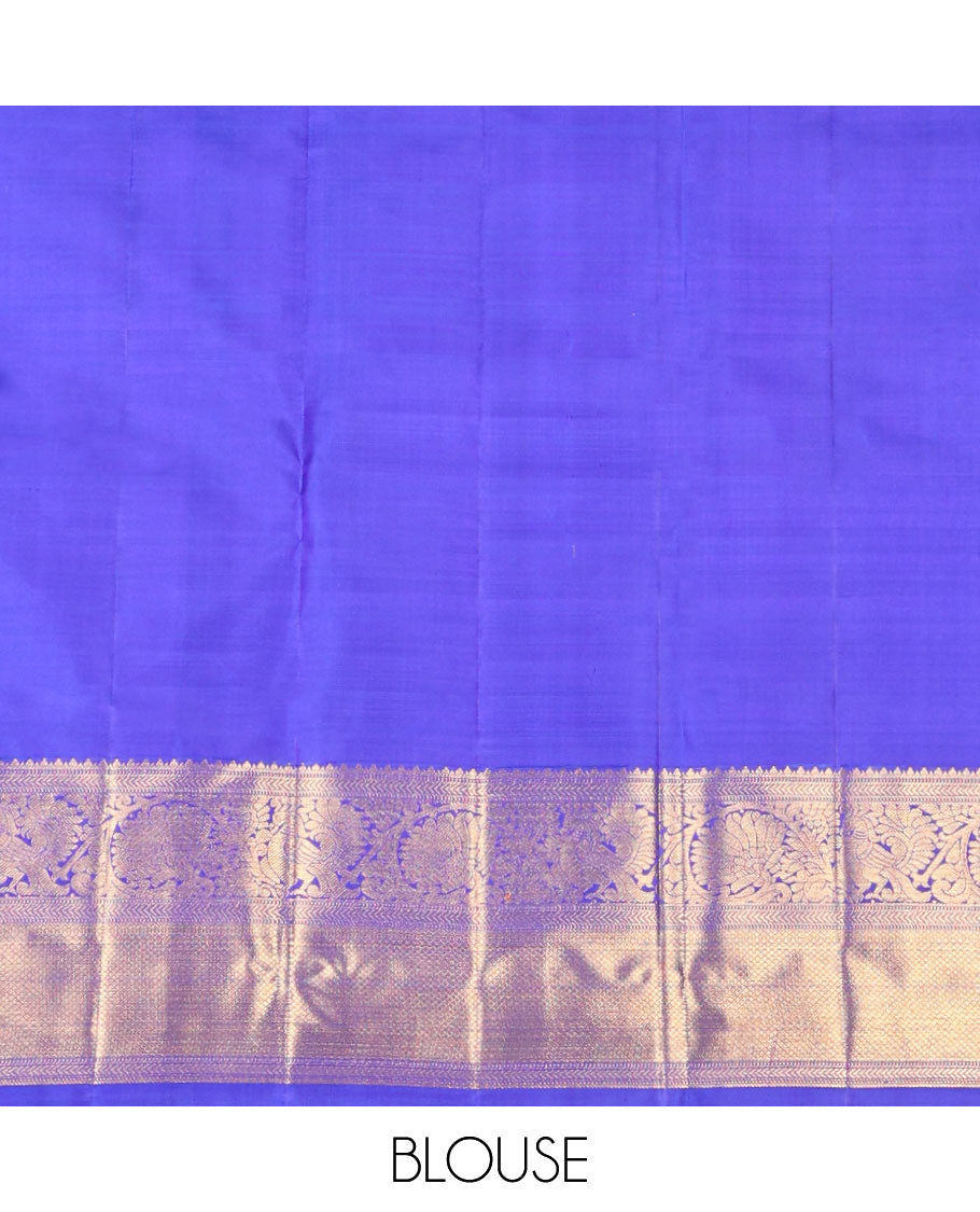 Blue buttas silk saree with self border of thilakam mokku, kathir, muthu, mayil, mayil kann design & zari design pallu