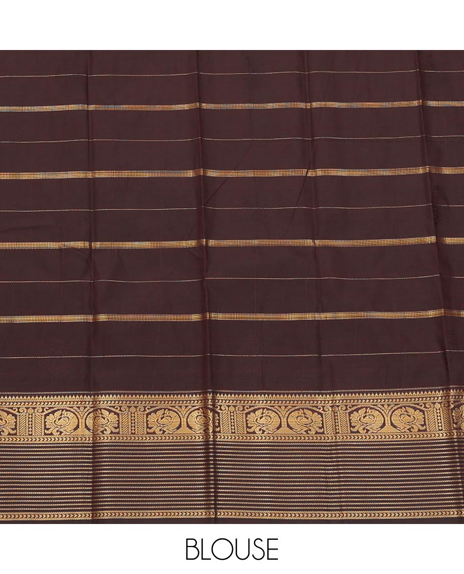 Rust orange zari checked and peacock buttas budget silk saree, contrast traditional zari design border, and jaal pallu