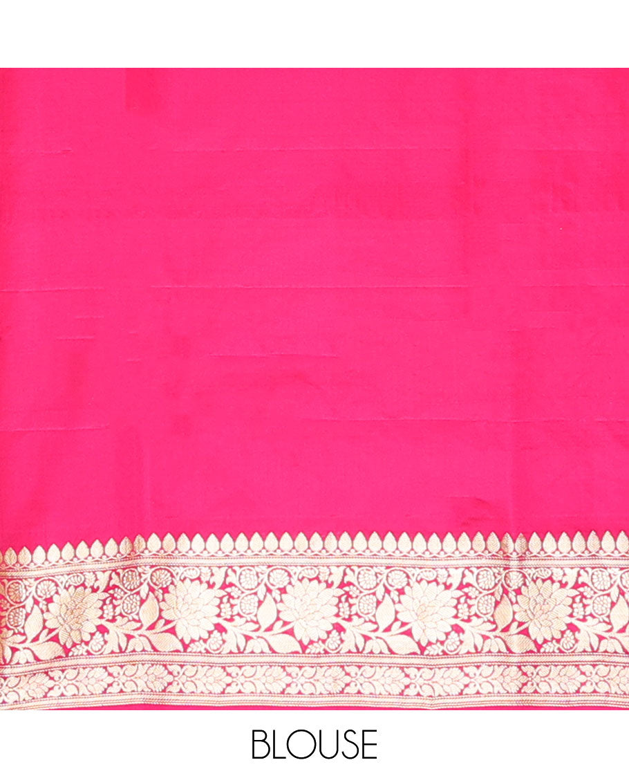 Red jacquard banarasi silk saree, floral creeper & traditional zari border & pallu steeped with unique floral designs