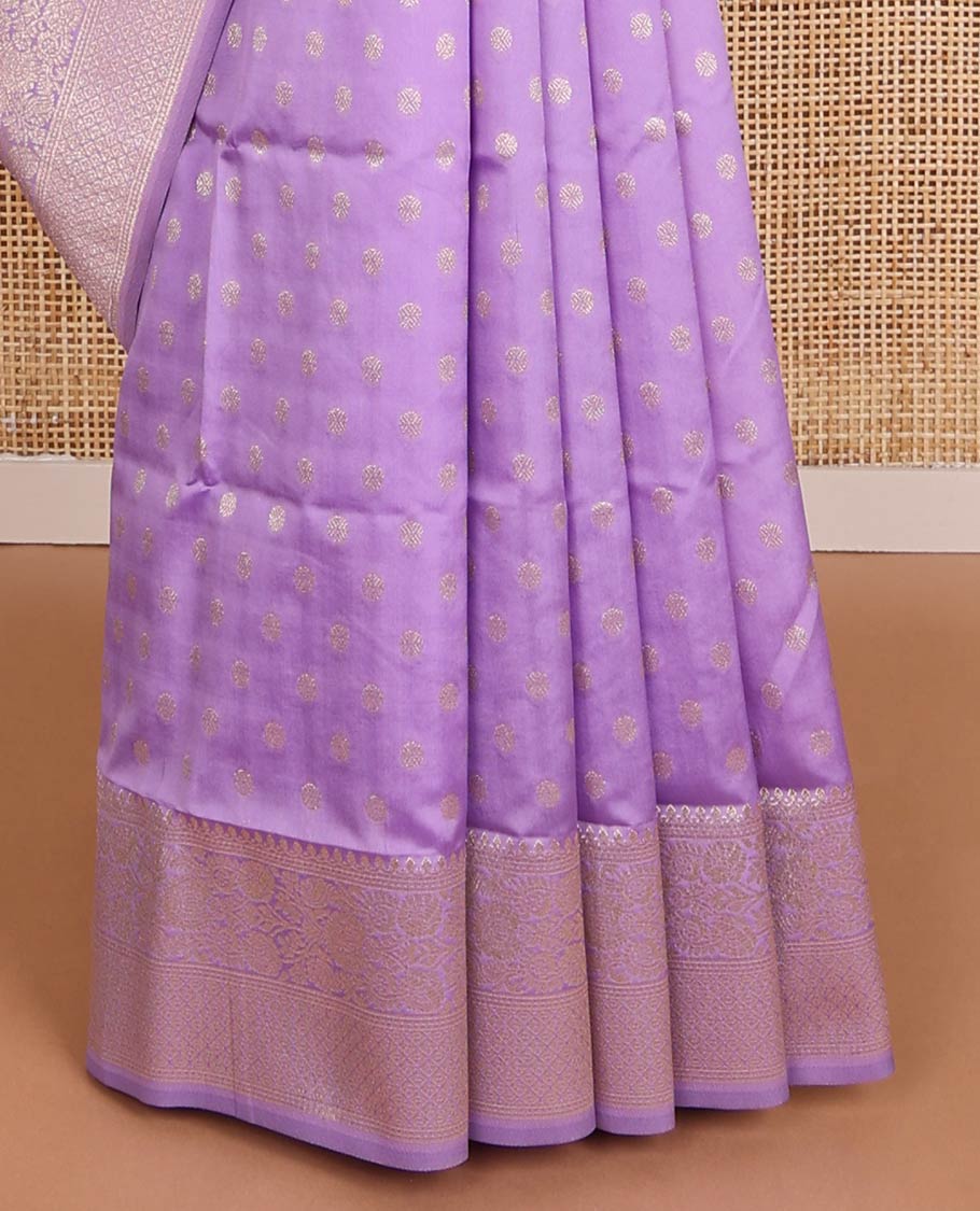 Violet zari buttas butter silk saree, traditional zari design border & zari floral design weave pallu