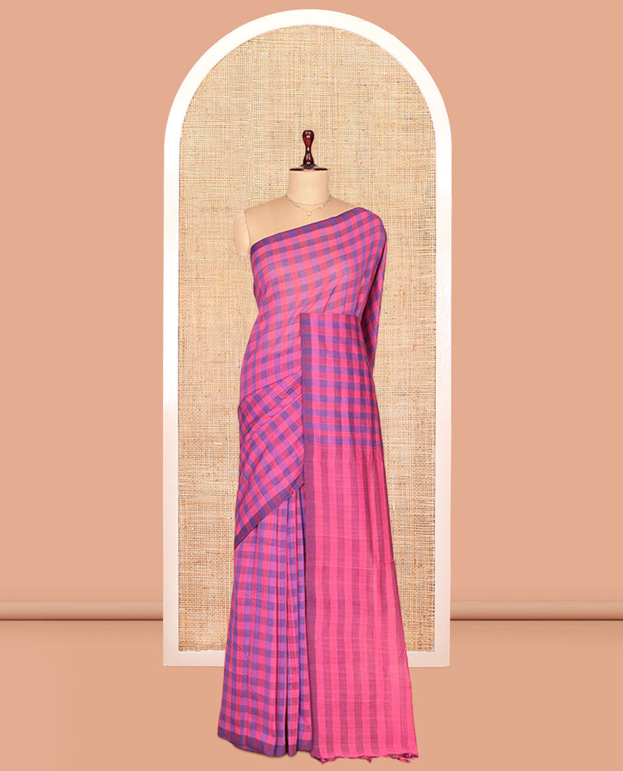 Borderless Pink-Violet Mangalagiri Cotton Saree