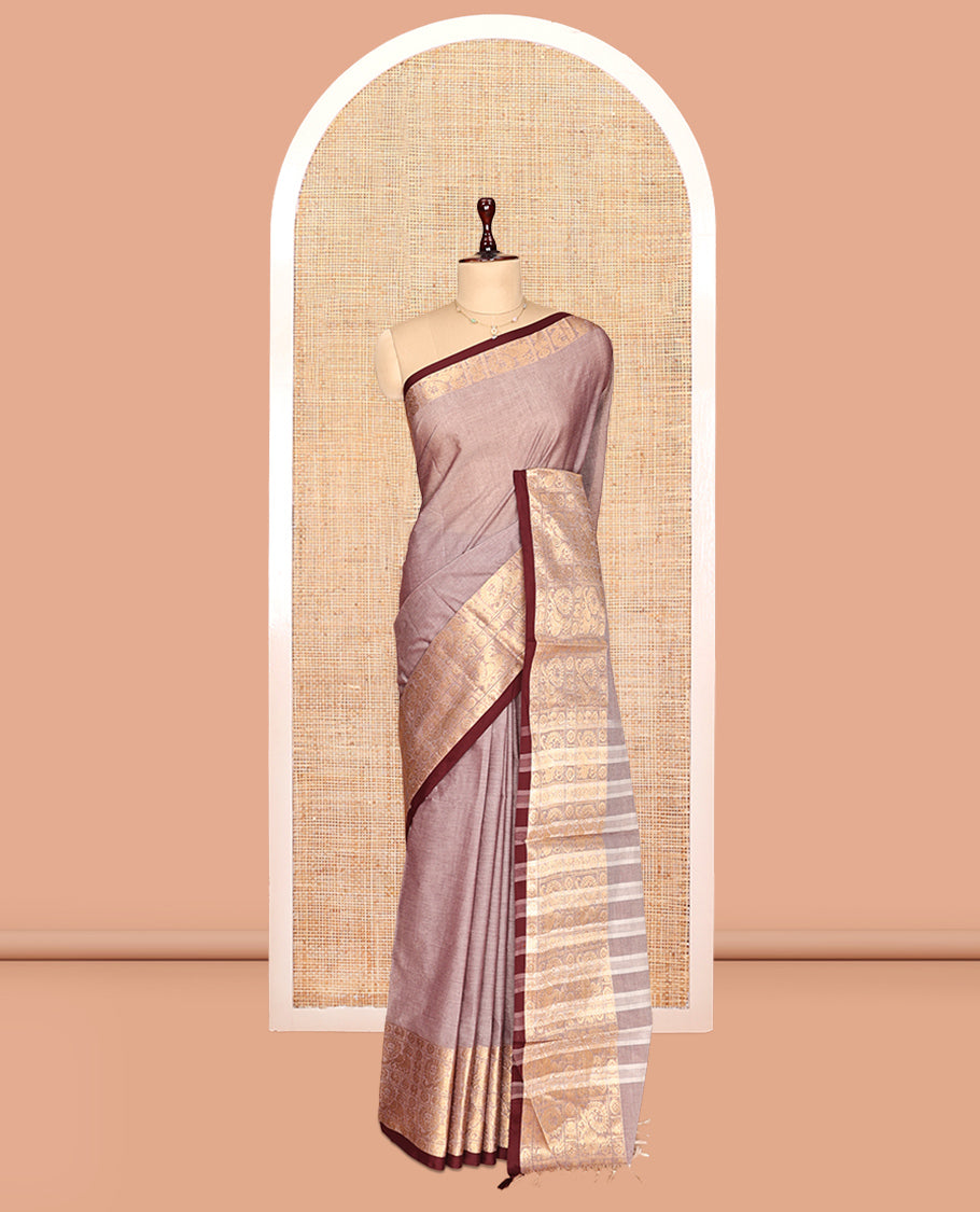 Pale Brown Plain Chettinad Cotton Saree