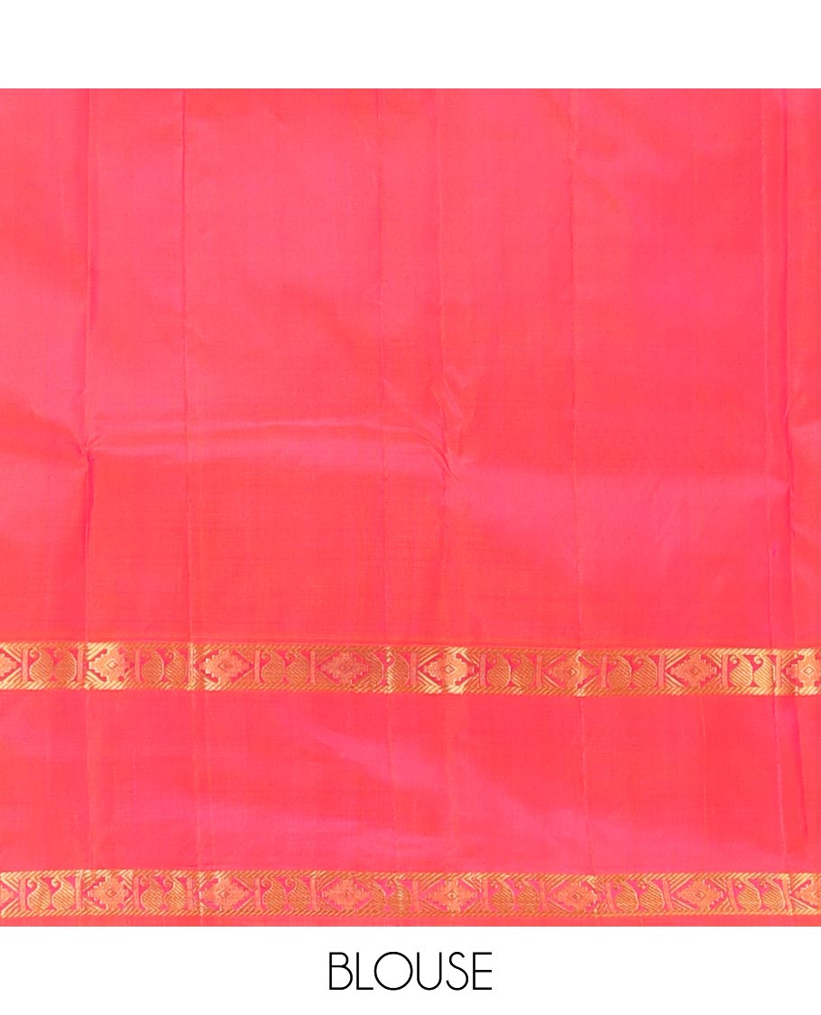 Green zari buttas silk saree, contrast rettai pettu border of rettai manga & rekku & jaal design pallu