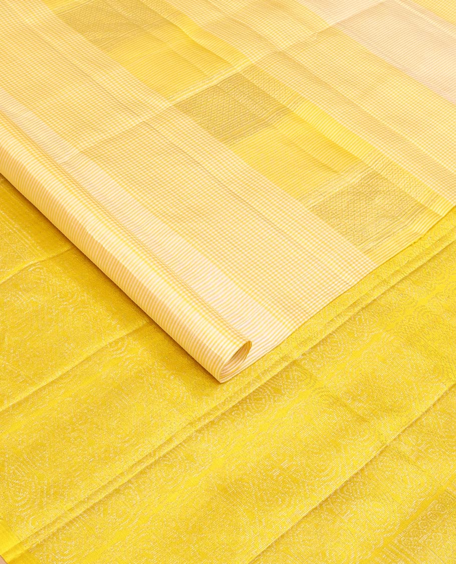 Borderless yellow micro-checked with buttas soft silk saree, sparsely woven pallu