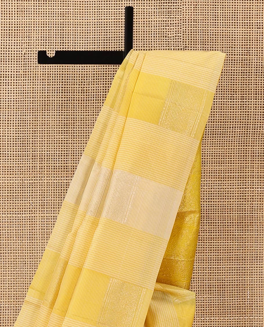 Borderless yellow micro-checked with buttas soft silk saree, sparsely woven pallu