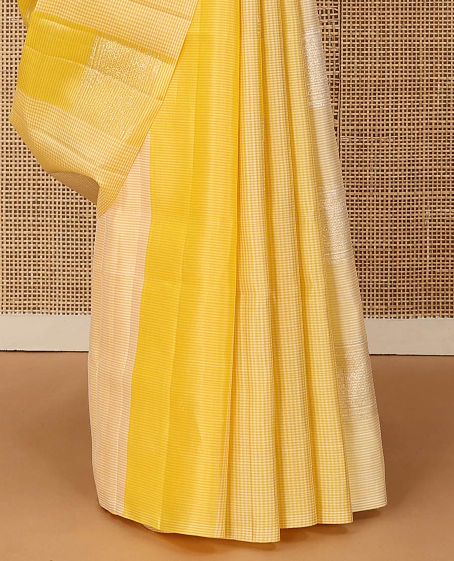 Borderless yellow micro-checked with buttas soft silk saree, sparsely woven pallu