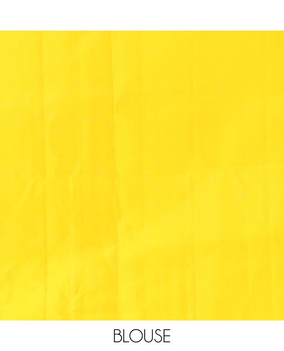 Borderless yellow micro-checked with buttas soft silk saree, sparsely woven pallu