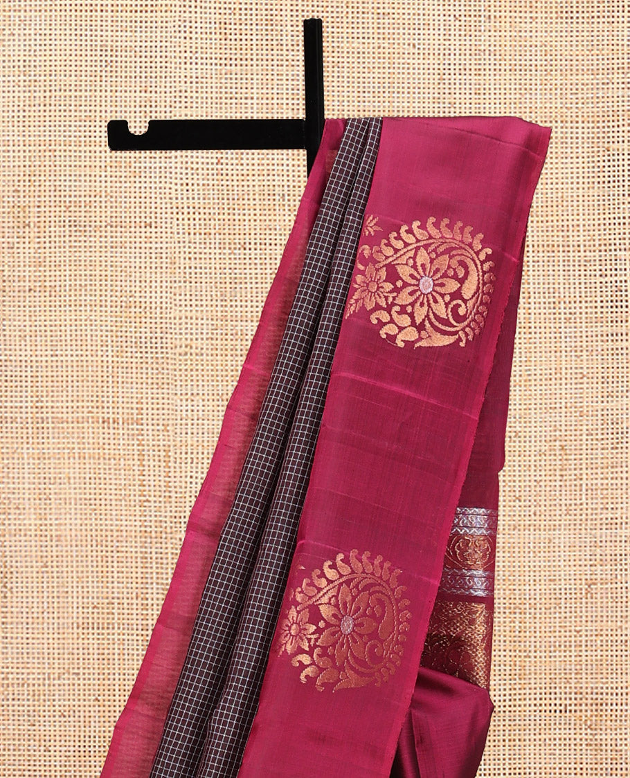 Brown Floral Design Mayuri Lite Silk Mix Saree