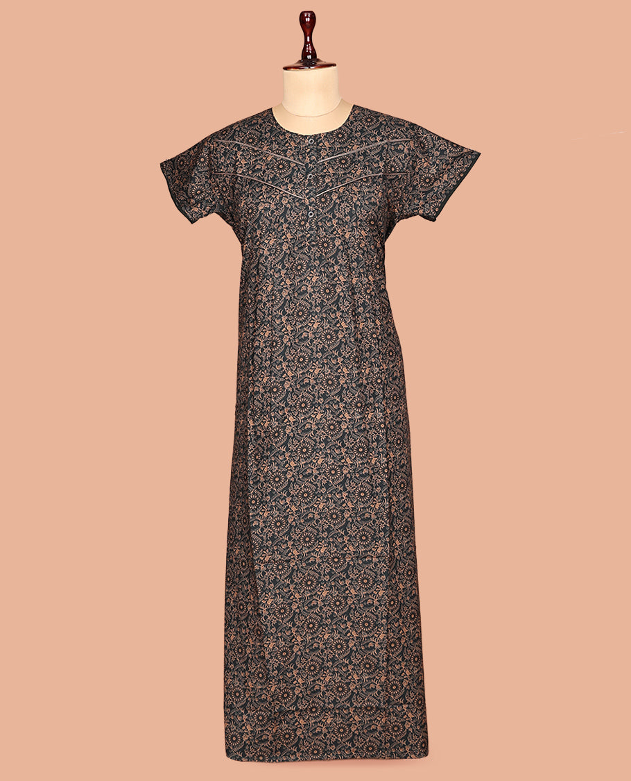 Black Cotton-Blended Nighty