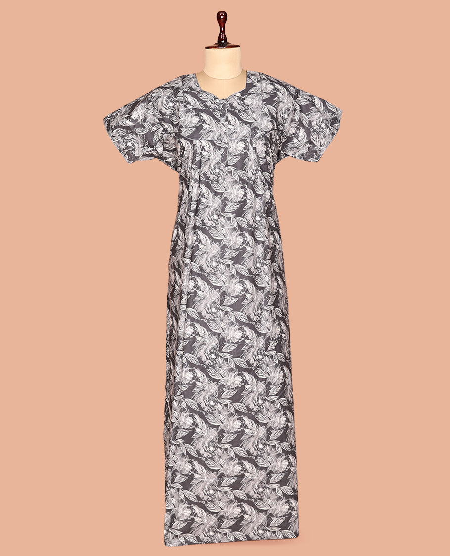 Grey Cotton-Blended Nighty