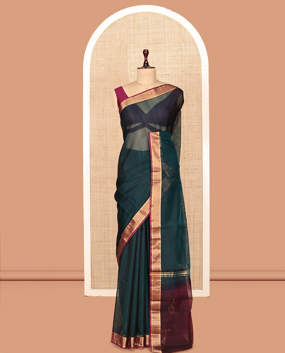 Peacock Blue Plain Silk Cotton Saree