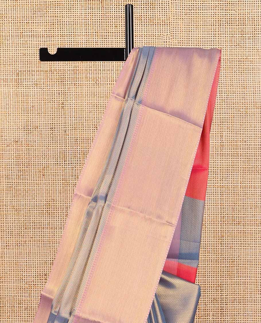 Blue chevron design semi tissue saree with contrast zari design border & striped pallu