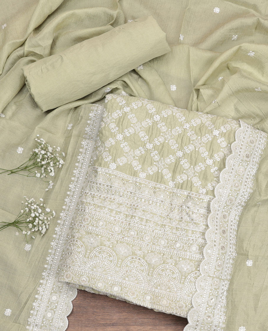Pale Green Shimmer Vichitra Silk Material Chudidar Set