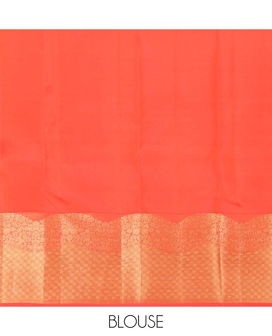 Orange manga buttas Vasundhara silk mix saree, scallop floral vine border of jaal design, and vanki design pallu