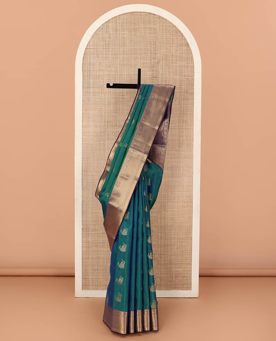 Blue zari buttas Vasundhara silk mix saree, contrast traditional design border, and intricately designed pallu