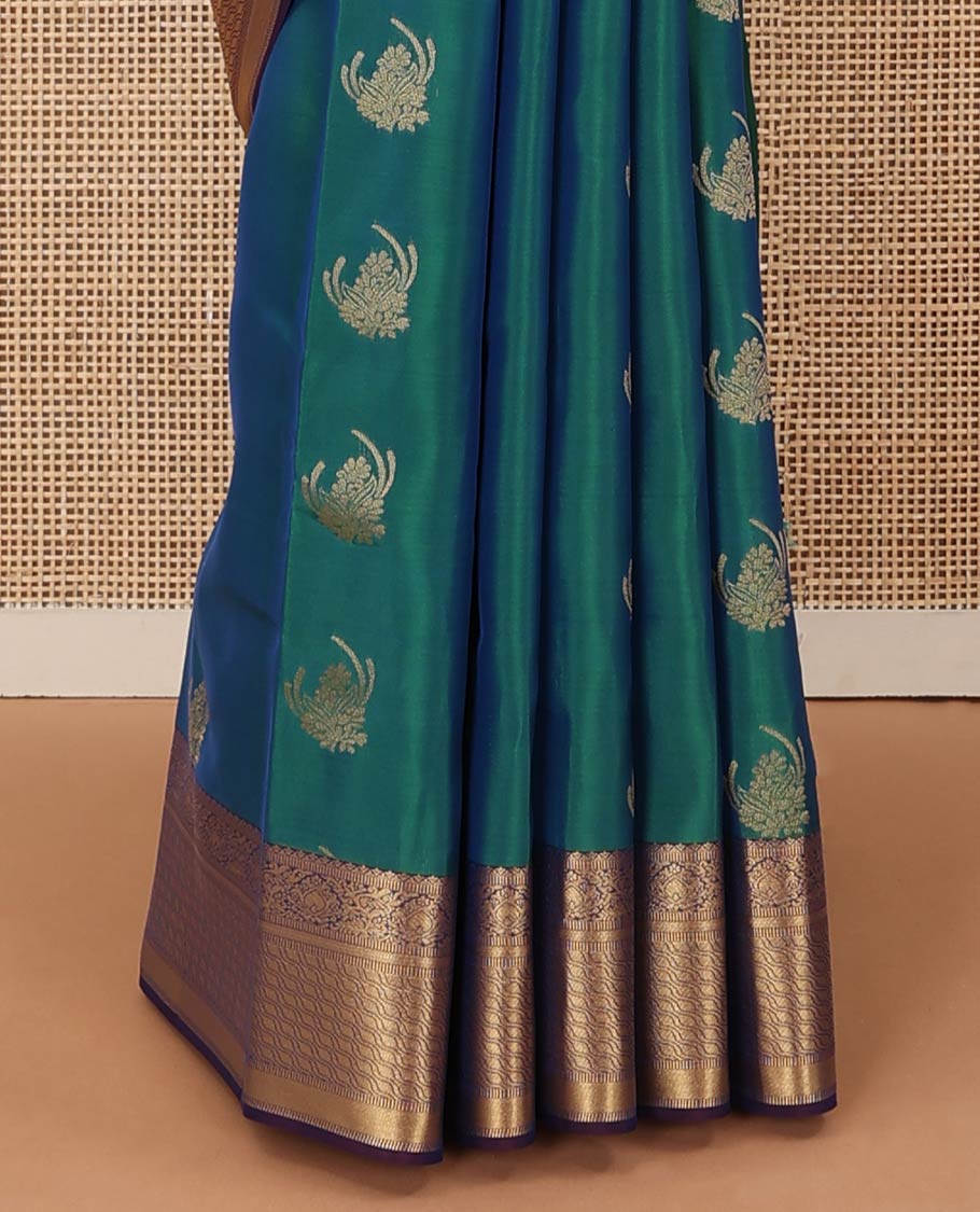 Blue zari buttas Vasundhara silk mix saree, contrast traditional design border, and intricately designed pallu
