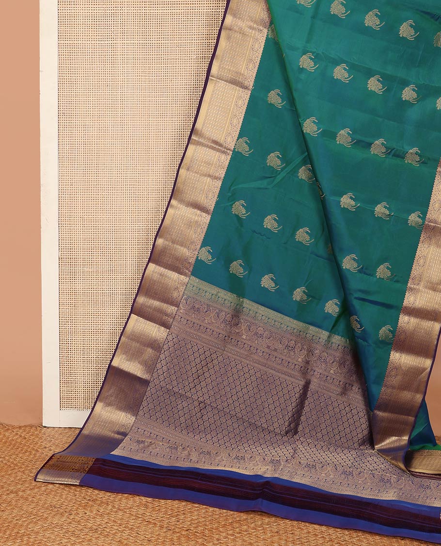 Blue zari buttas Vasundhara silk mix saree, contrast traditional design border, and intricately designed pallu