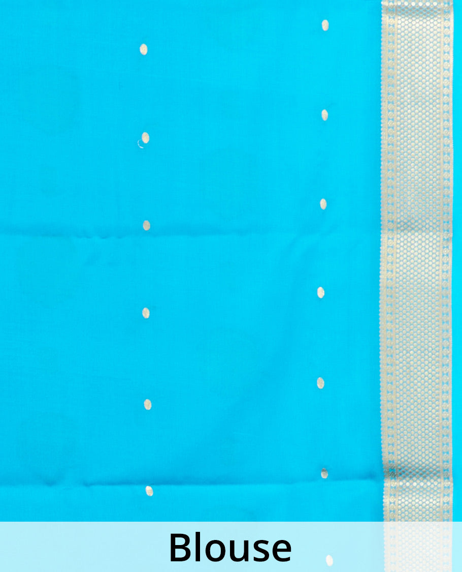 Magenta Mysore Silk Saree, Subtly Woven with Buttas All Over Its Body, Complemented by a Contrast Traditional Zari Design Border, Zari-Buttas Woven Pallu, and Paired with a Contrast Blouse