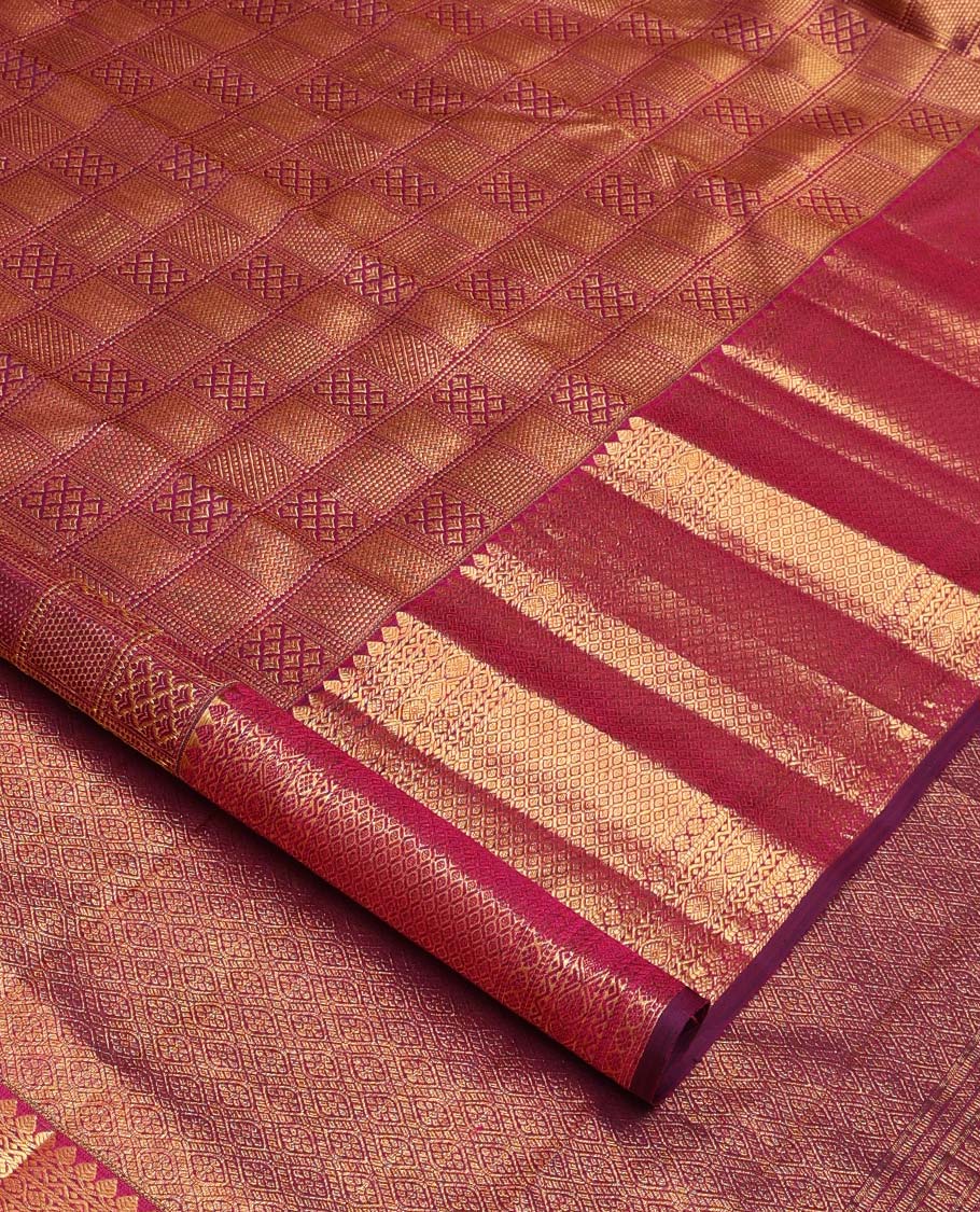 Purple jacquard wedding silk saree, zari border of thilakam mokku,neli, jadai nagam, and jaal design, and jaal pallu