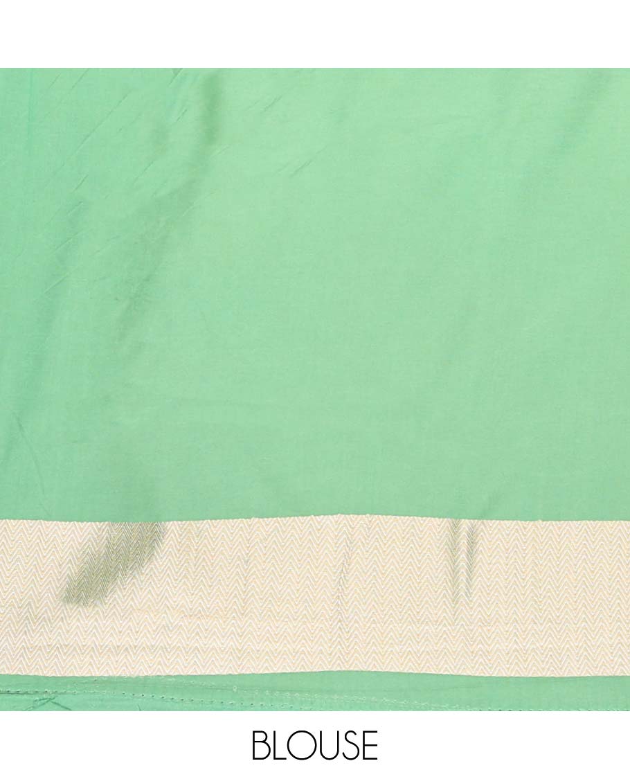 Green striped softy saree with self chevron design border & striped pallu