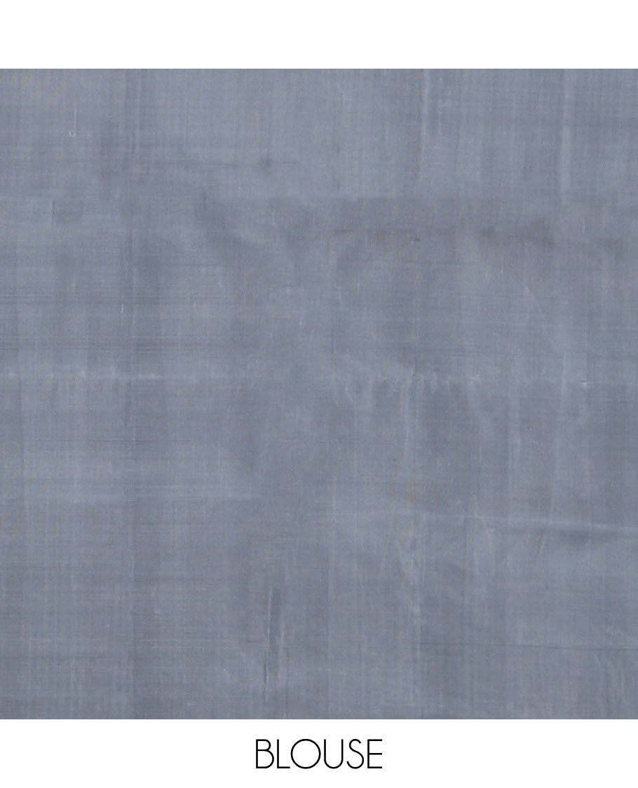 Borderless grey floral zari buttas soft silk saree, zari woven pallu of jaal design
