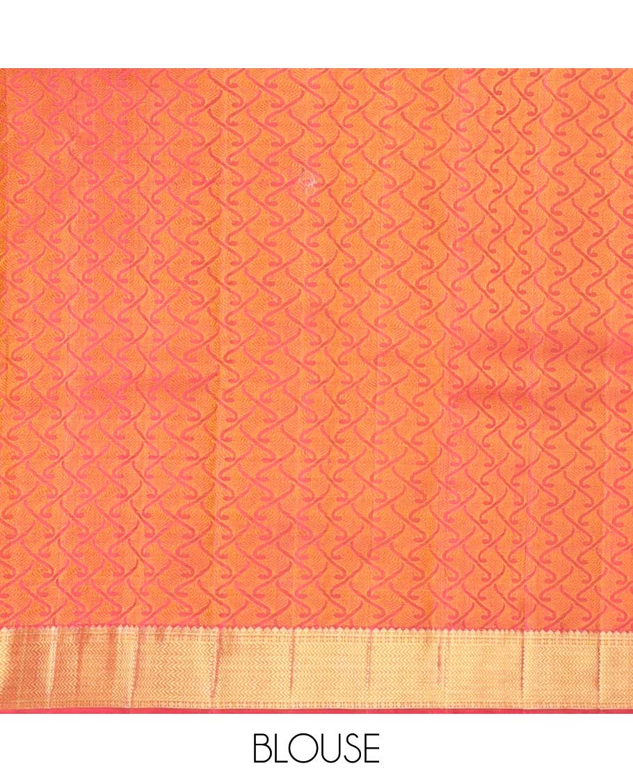 Brown jaal design silk saree with contrast border of thilakam mokku, paun, vanki design & ogee desogn pallu
