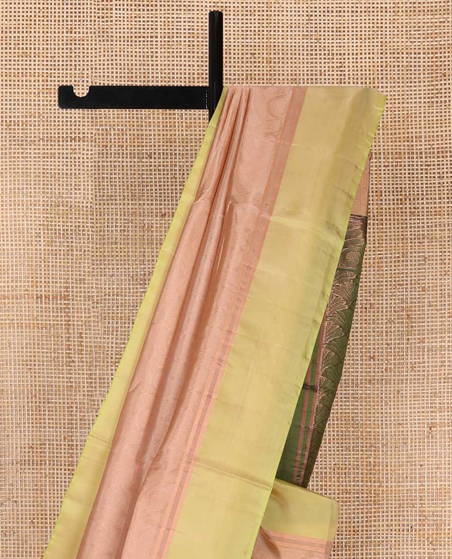 baby pink geometric design uppada saree with contrast border & floral design pallu