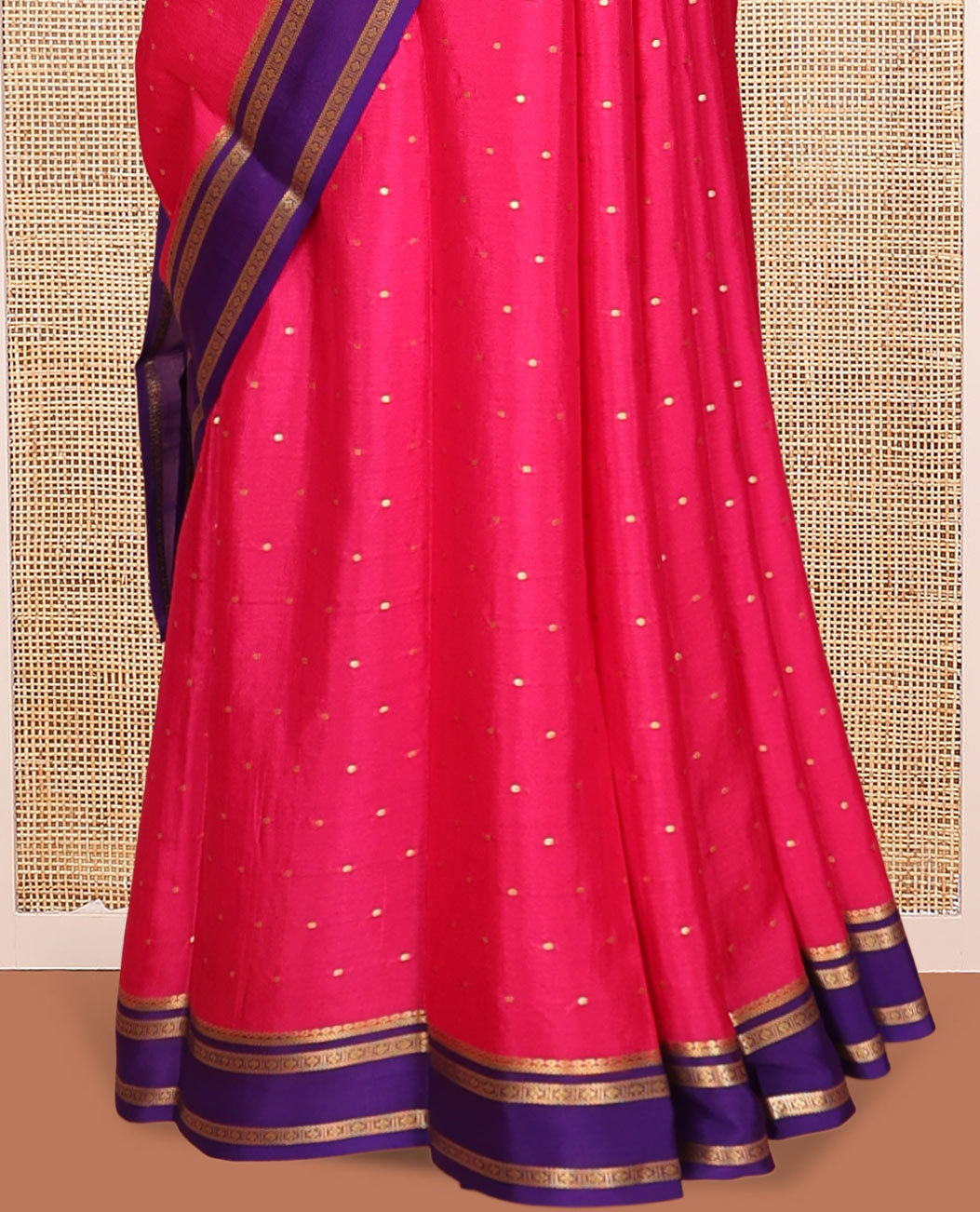 Pink Mysore Silk Saree, Crafted with Zari Buttas, a Contrast Traditional Zari Border, Zari Striped Pallu, and a Contrast Blouse