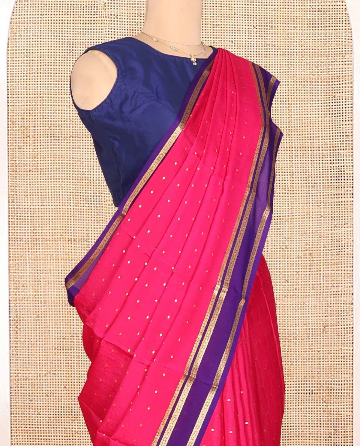 Pink Mysore Silk Saree, Crafted with Zari Buttas, a Contrast Traditional Zari Border, Zari Striped Pallu, and a Contrast Blouse