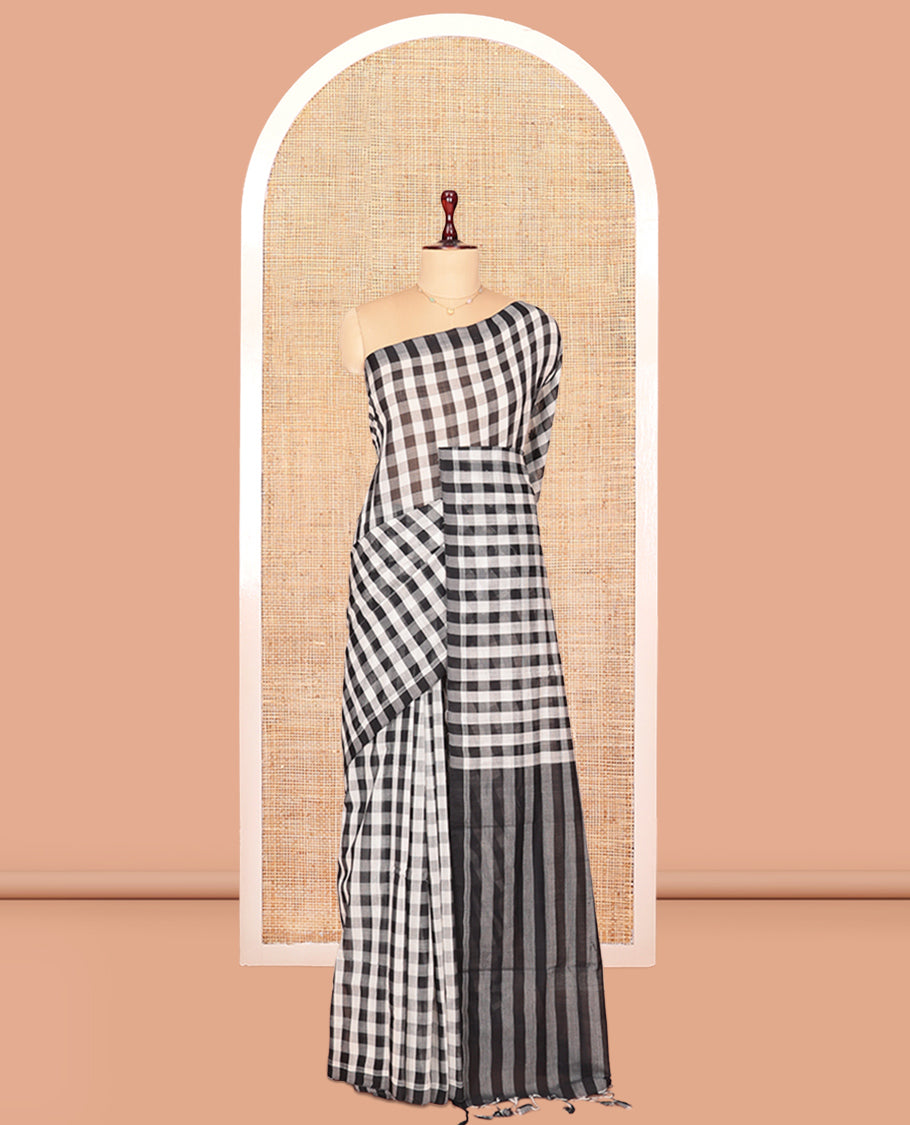 Borderless Black-White Mangalagiri Cotton Saree
